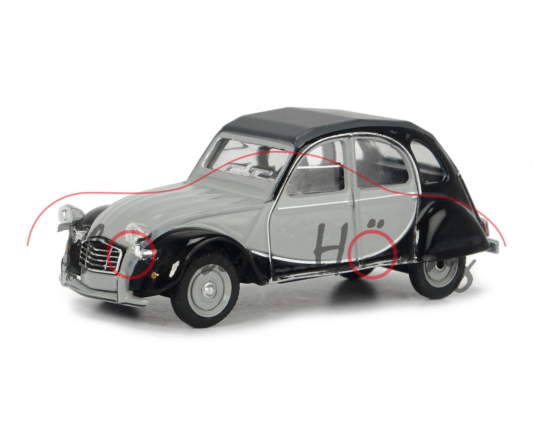 Citroen 2CV6 Charleston (Typ AZKA, Modell 1982-1990), hell-verkehrsgrau/schwarz, Schuco, 1:64, mb