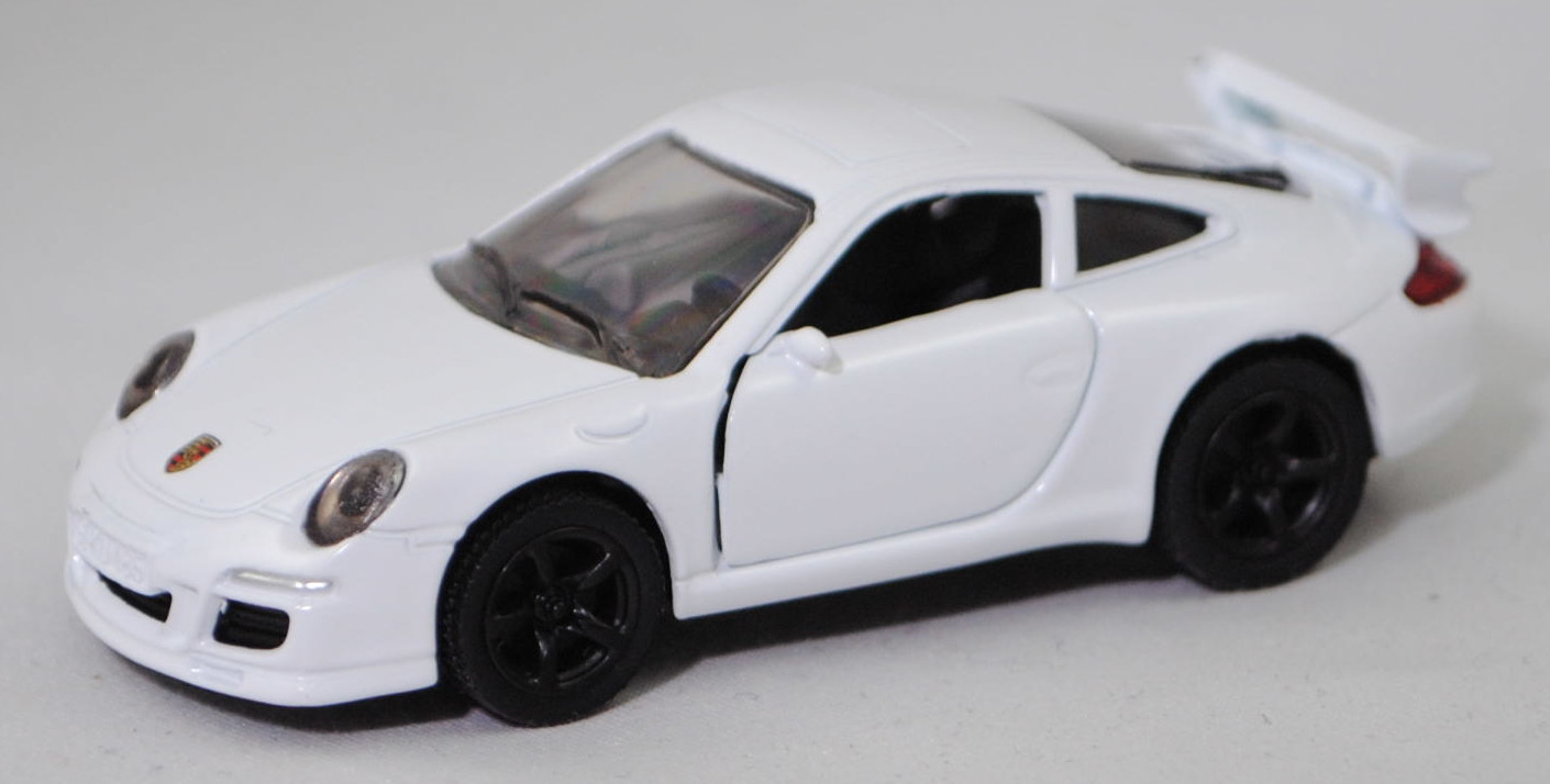 00004 Porsche 911 Carrera S (Typ 997.1 Coupé / 997 MK1 Coupé, Vorfacelift, Modell 2004-2008), reinweiß, B22a / B22b geschlossen schwarz, SIKU SUPER, 1:55, m