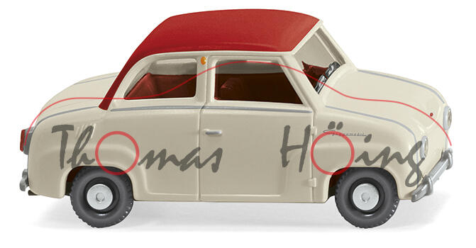 Glas Goggomobil (Modell 1964-1969), perlweiß, Dach und hintere Holme rot, Wiking, 1:87, mb