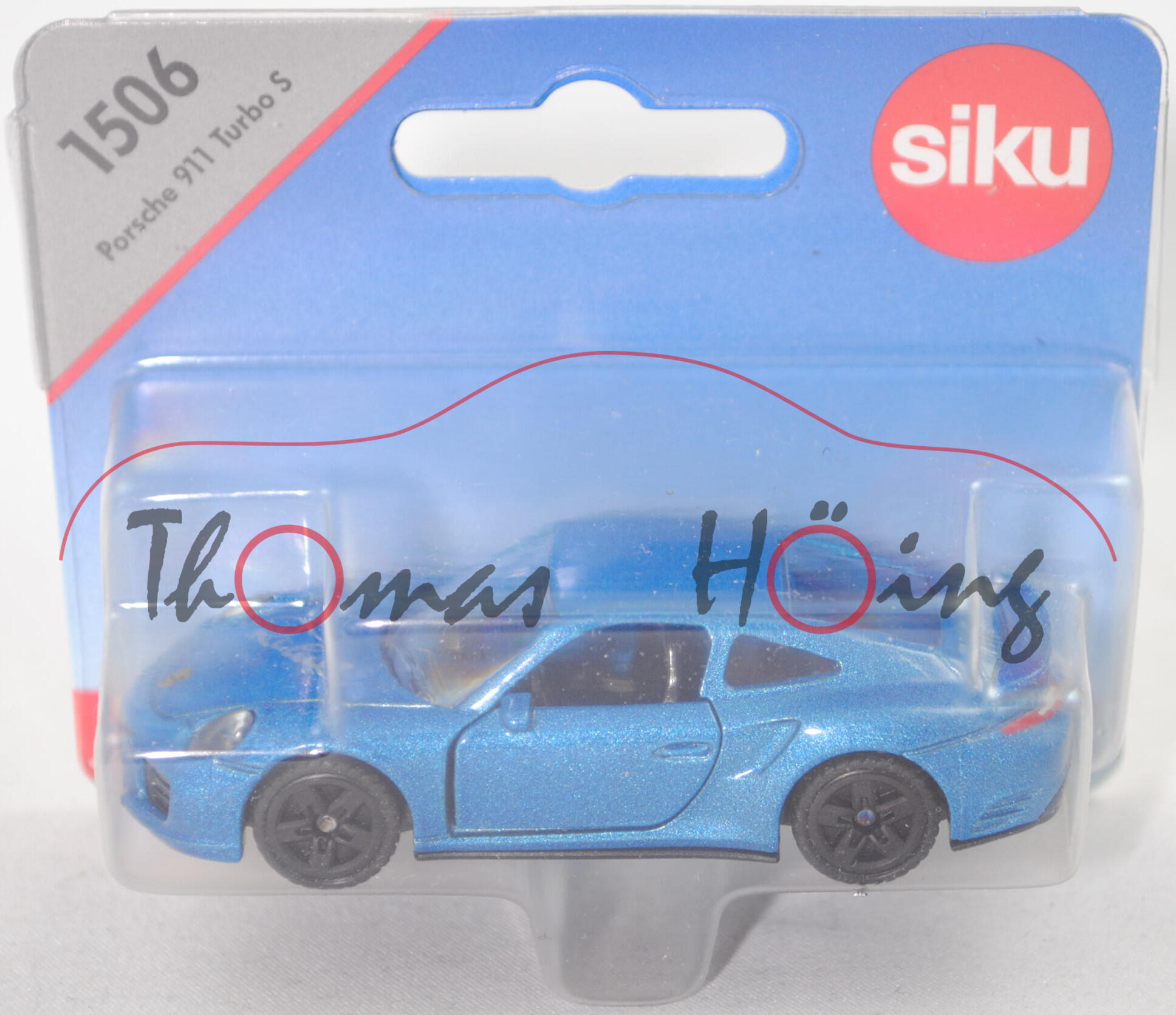 00000 2x Porsche 911 Turbo S (Typ 991.2, Mod. 2015-), blau, Autogramm Röhrl in schwarz+silber, P29e