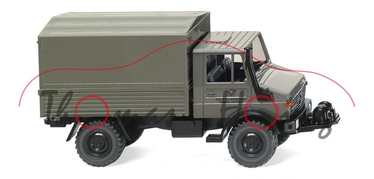 Unimog U1700L (Baureihe 435, Modell 1975-1993) Deutsche Bundespost, zeltgrau, Wiking, 1:87, mb