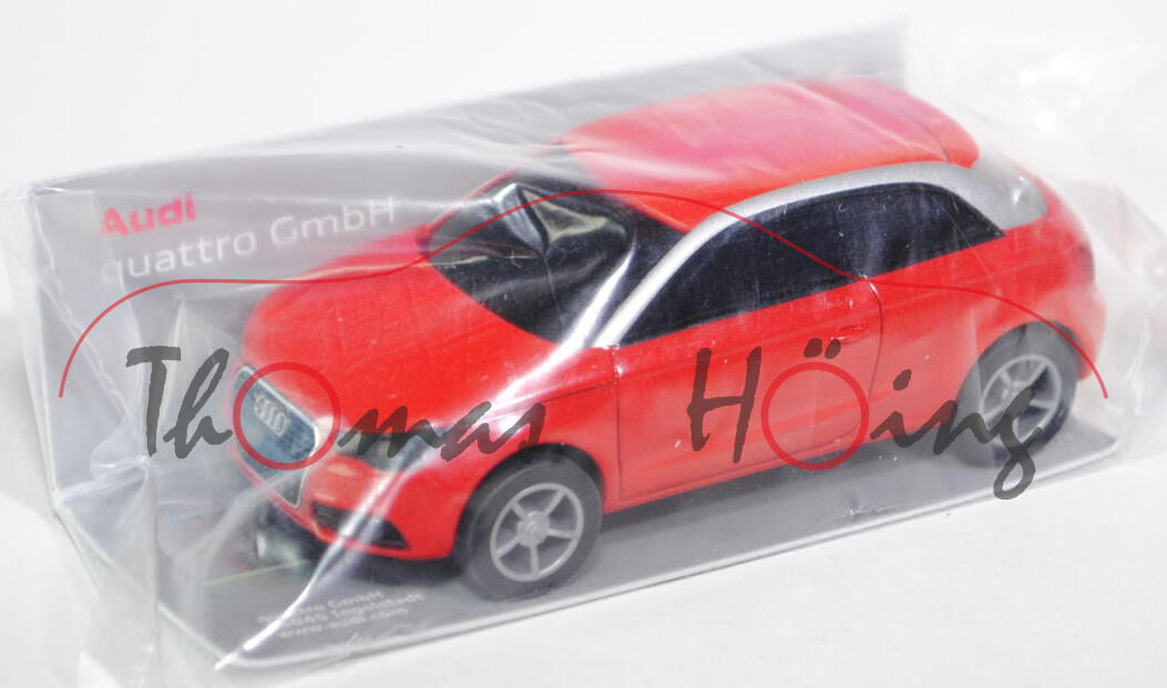 Audi A1, Modell 2010-, misanorot, mit Pullback Motor/Action, Herpa, 1:50, Werbetüte