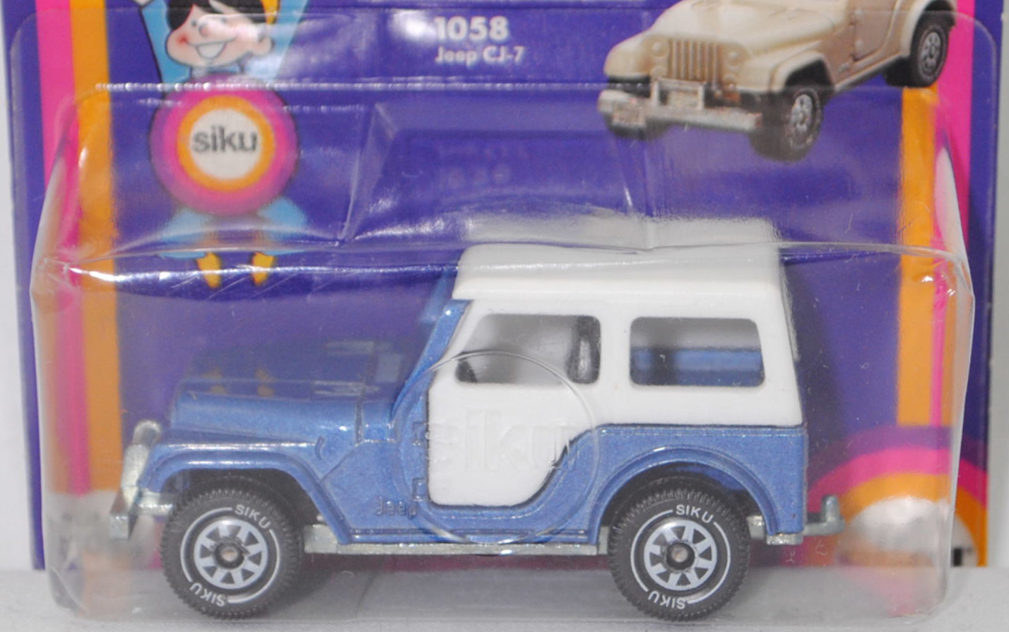 00002 Jeep CJ-5 2.5L (Modell 1979-1983) mit Fiberglas Hardtop (von Siku als Jeep CJ-7 bezeichnet), hell-violettblaumetallic, innen schwarz, ohne CE-Zeichen, B5, SIKU SUPER, 1:55, P18