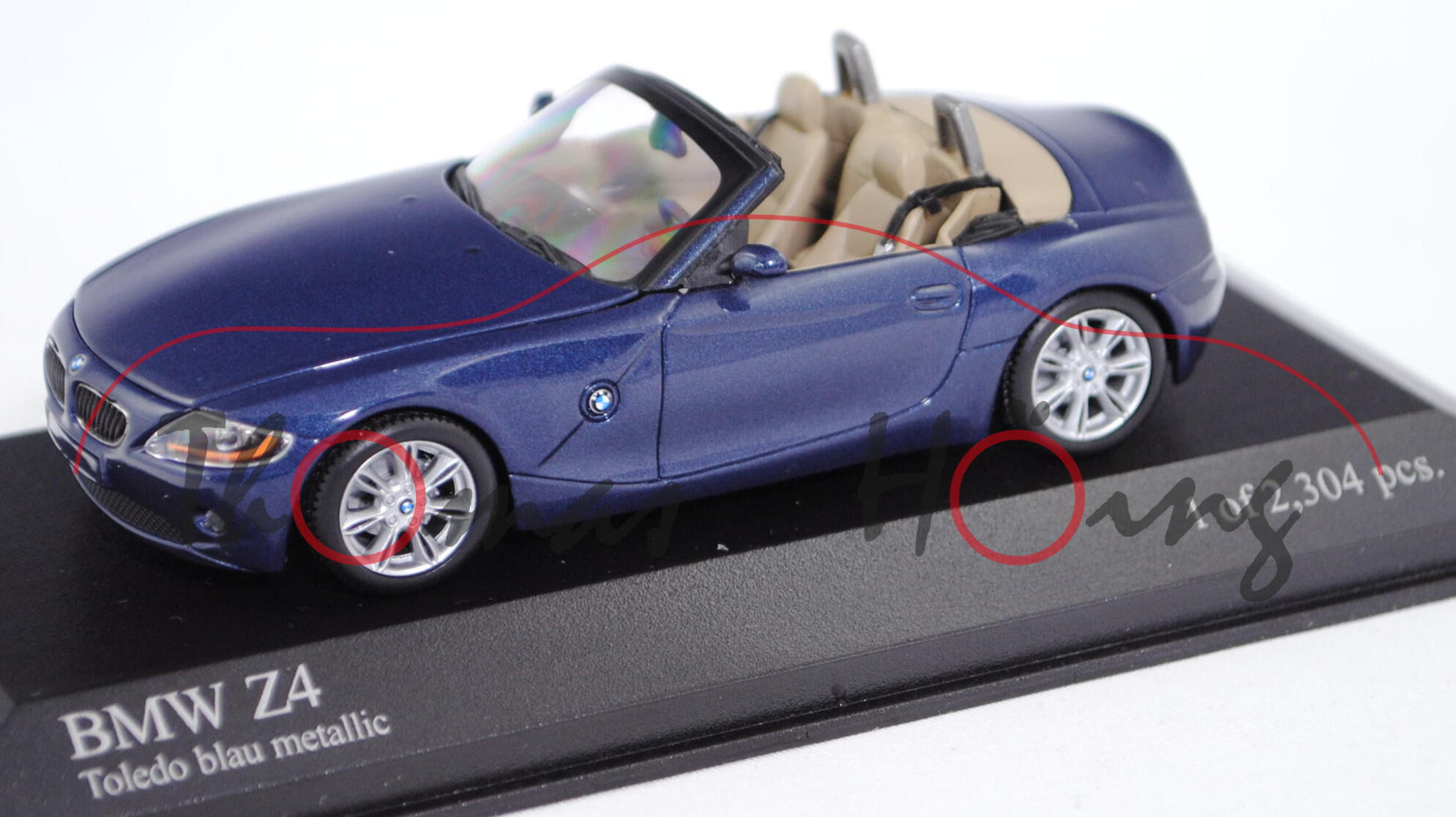 BMW Z4 Roadster 3.0i (Baureihe E85, Mod. 2002-2006), toledo blau metallic, Minichamps, 1:43, PC-Box