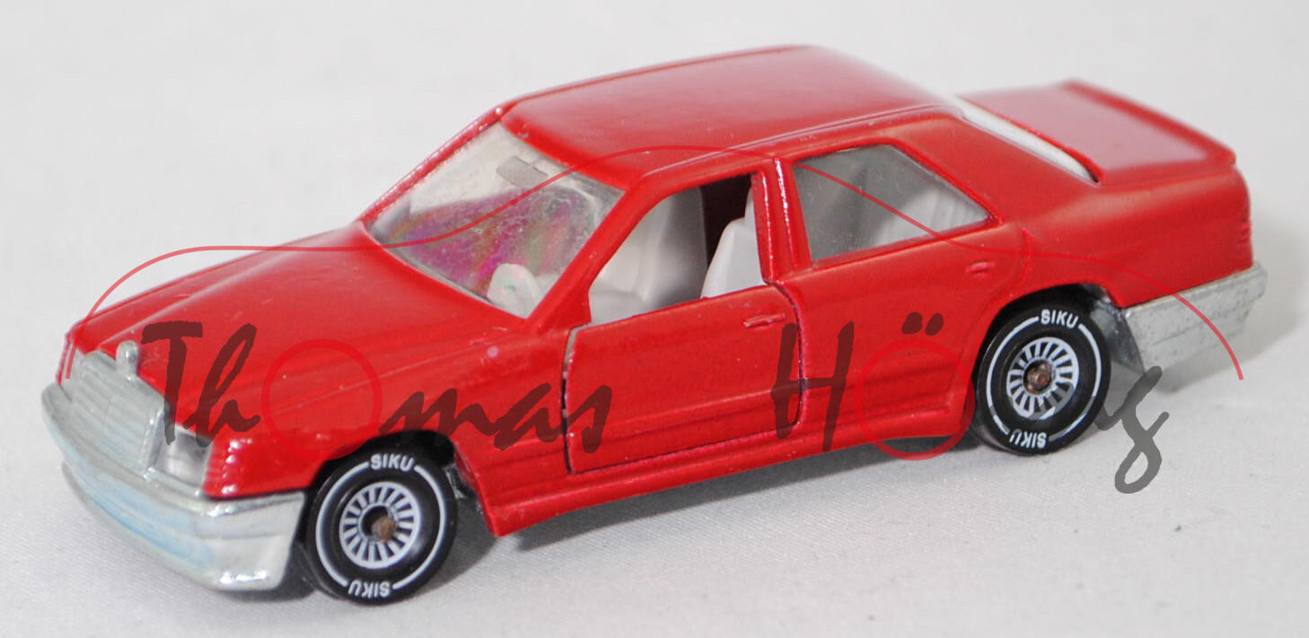 00006 Mercedes-Benz 300 E (1. Generation E-Klasse, W 124, Modell 1985-1986), iberischrot, innen lichtgrau, Chassis chrom, W-Germ, B4, SIKU, 1:55, m-