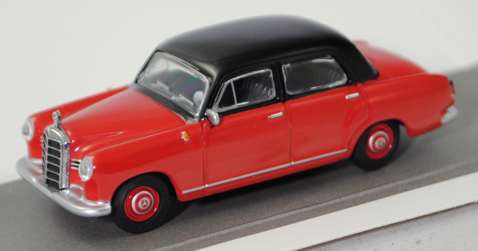 Mercedes-Benz 180 D (W 120, kleiner Ponton-Mercedes, Modell 1954-1959), hell-tomatenrot/schwarz, Schuco EDITION 1:64 made by Spark / Minimax, 1:64, mb