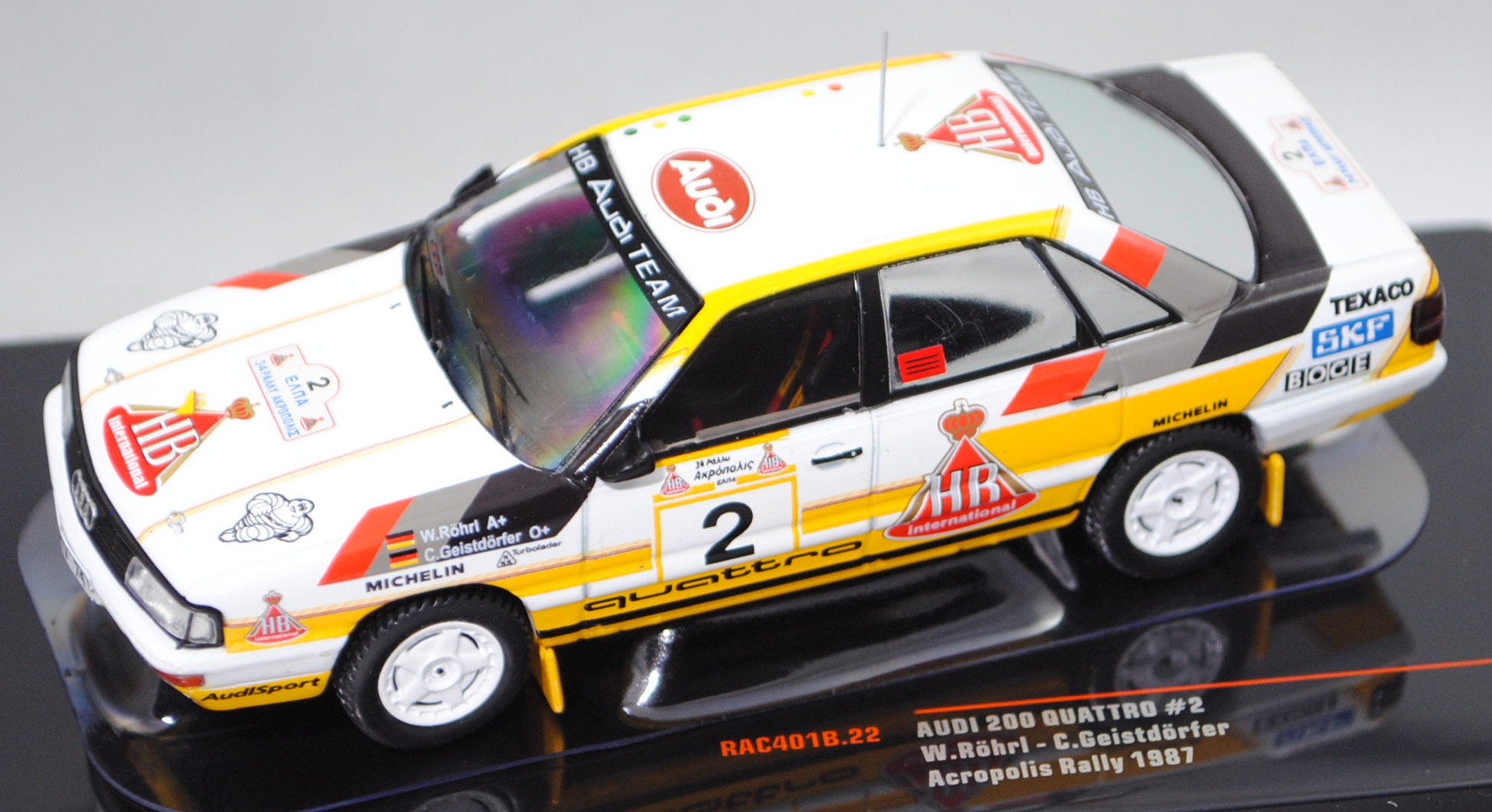 Audi 200 quattro Gruppe A (Mod. 83-86), Acropolis Rallye 1987, Röhrl / Geistdörfer, Nr. 2, IXO, 1:43