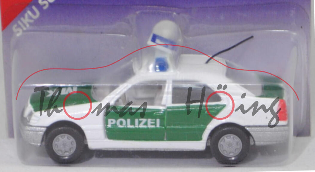 00014b Mercedes-Benz C 220 Klassische Version (W 202, Mod. 93-95) Peterwagen, weiß, POLIZEI / MK, Kardanwelle kurz, SIKU, 1:55, P27