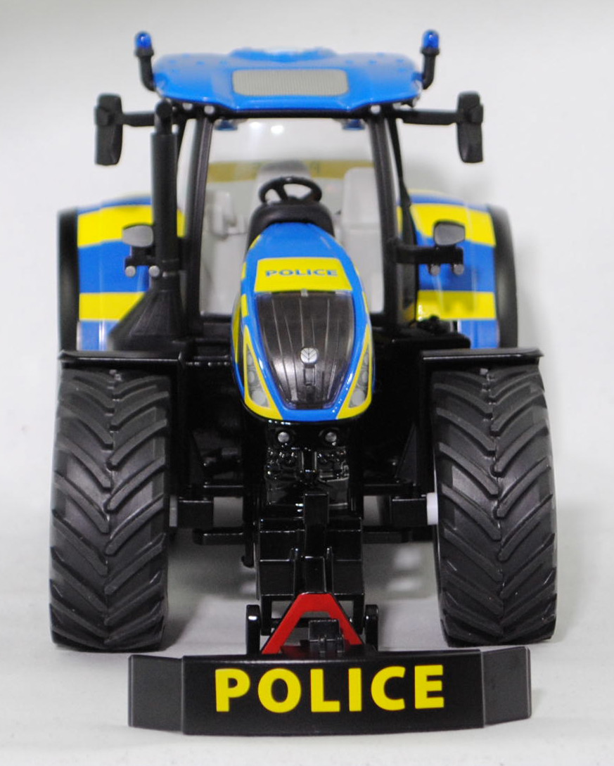 00000 New Holland T7.315 HD AC New Generation (2. Generation, Modell 2021-) Polizei Traktor, hell-signalblau/mattschwarz, POLICE, SIKU FARMER 1:32, L17mpK