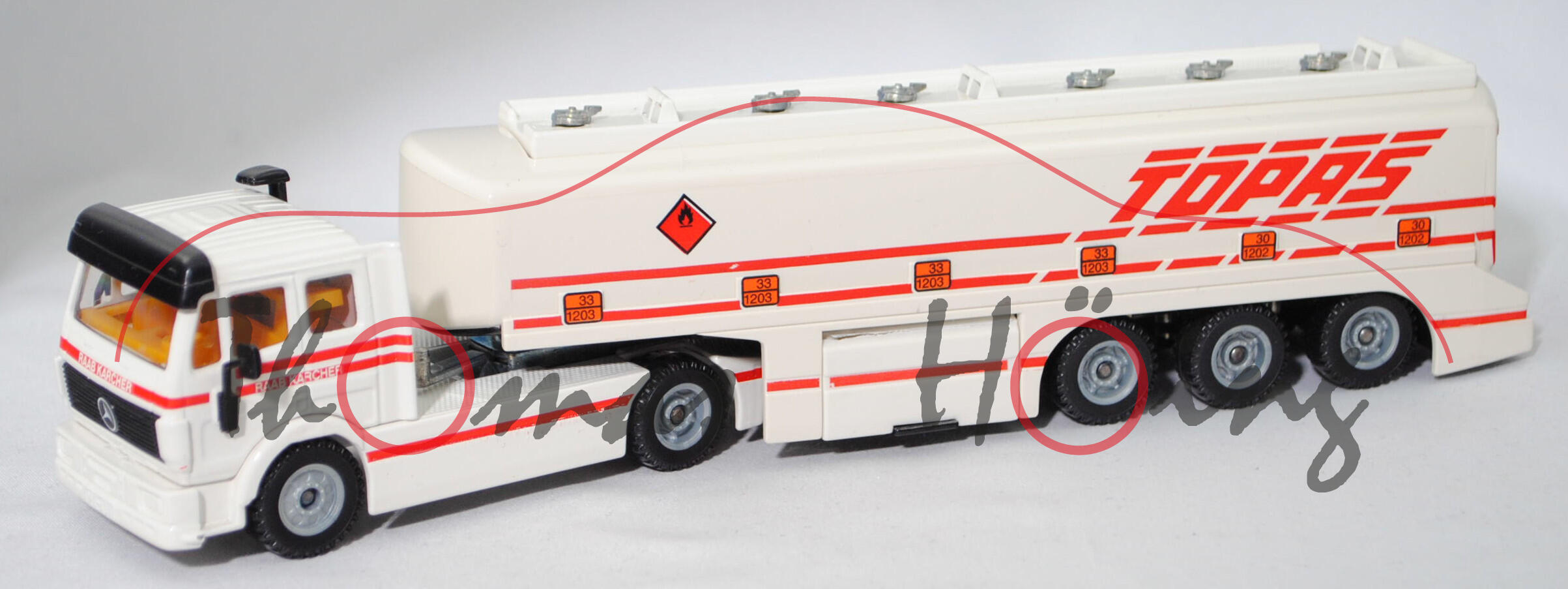 00000 Mercedes-Benz SK TOPAS-Tankzug, weiß, RAAB KARCHER/TOPAS, SIKU, 1:55, Leiter hinten weg