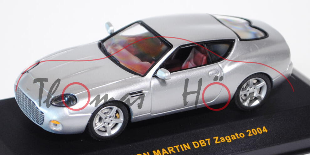 Aston Martin DB7 Vantago Zagato, Modell 2004, silber, IXO MODELS®, 1:43, PC-Box