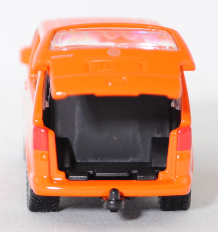 00025 VW T5 GP Multivan Highline 2.0 TDI (Modell 2009-2015) mit Aufkleber, hell-verkehrsorange, Heckklappe mit 2 Aussparungen unten, SIKU SUPER, 1:61, P29f