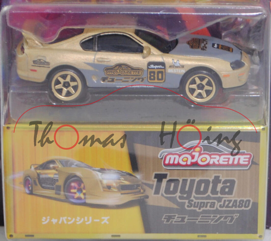 Toyota Supra RZ (Baureihe JZA80, Mod. 93-96), mattgold, Beilage: Tuning-Teile, majorette, 1:60, mb