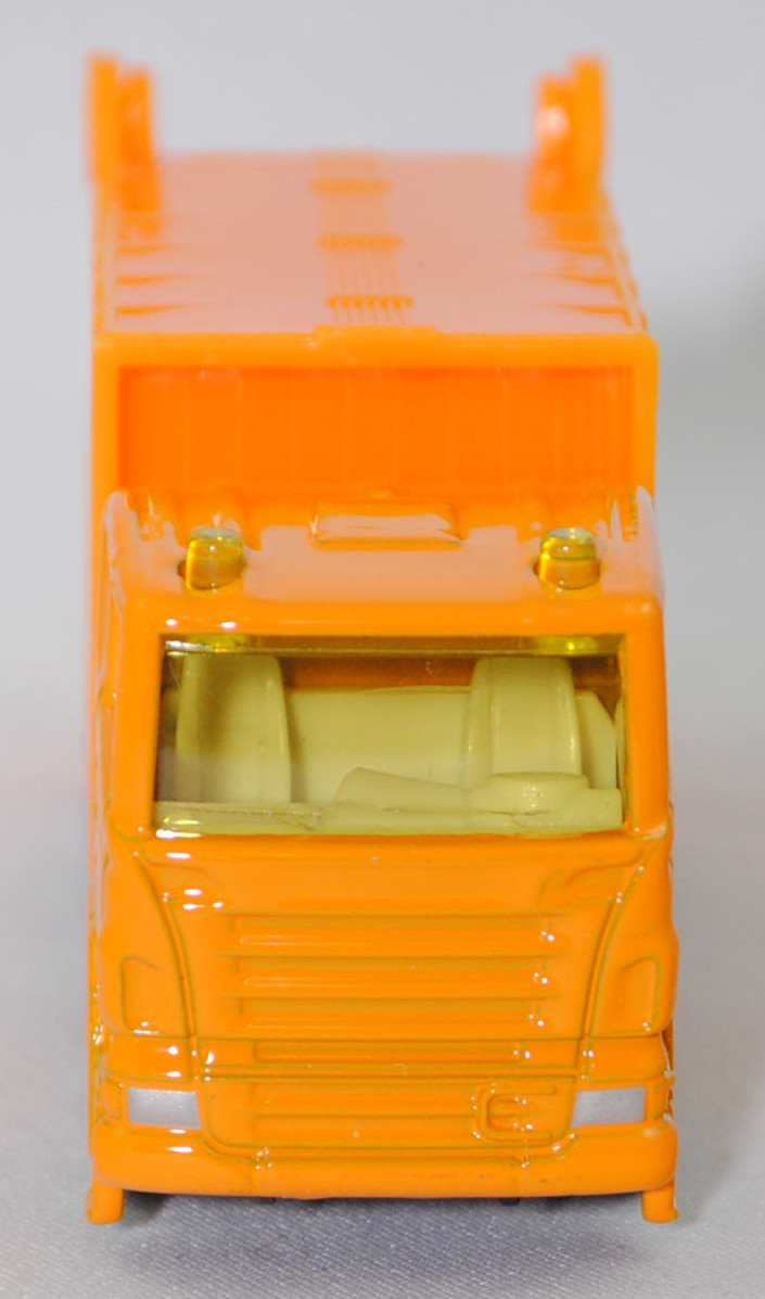 00008 Scania R380 (Typ CR16, Day cab, Modell 2007-2009) Müllwagen, dunkel-melonengelb, innen reinweiß, Kühlergrills mit U-Bügel links, C36, SIKU SUPER, 1:89, P29f