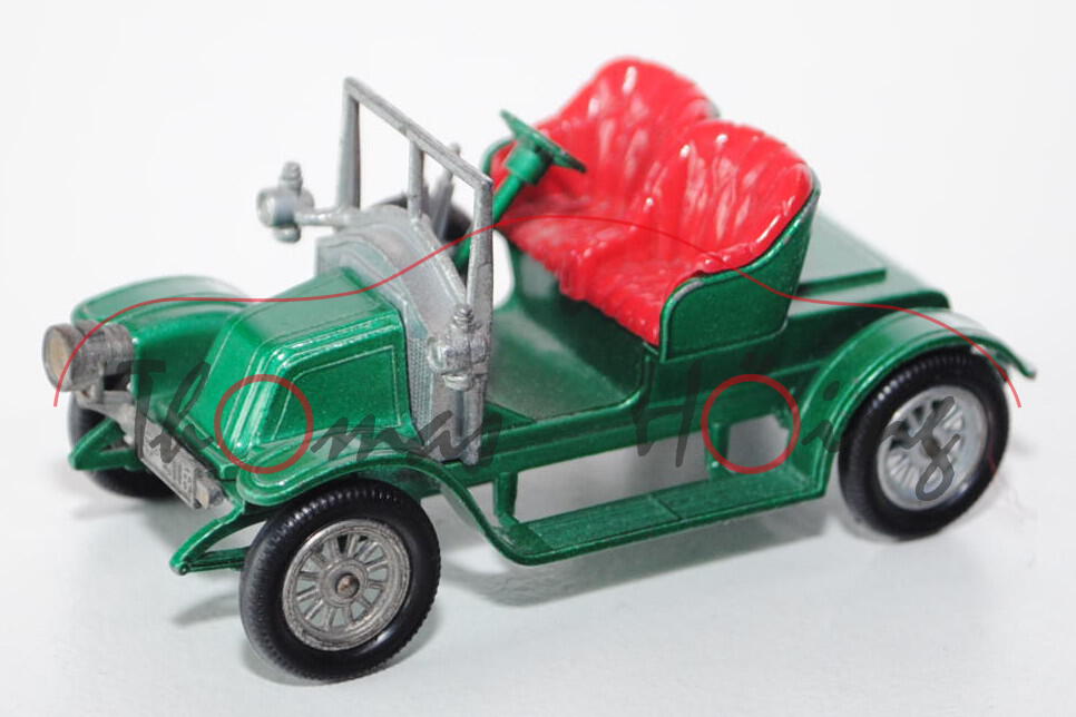 Renault Two Seater, grünmetallic, Scheibenrahmen unlackiert, Scheinwerfer vorne links weg, Matchbox 