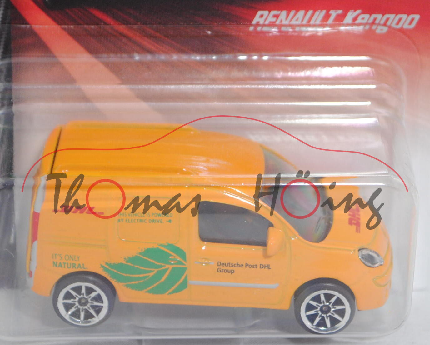 Renault Kangoo Z.E. (2. Gen., Typ W, Modell 2011-2013), maisgelb, DHL, majorette, 1:64, Blister