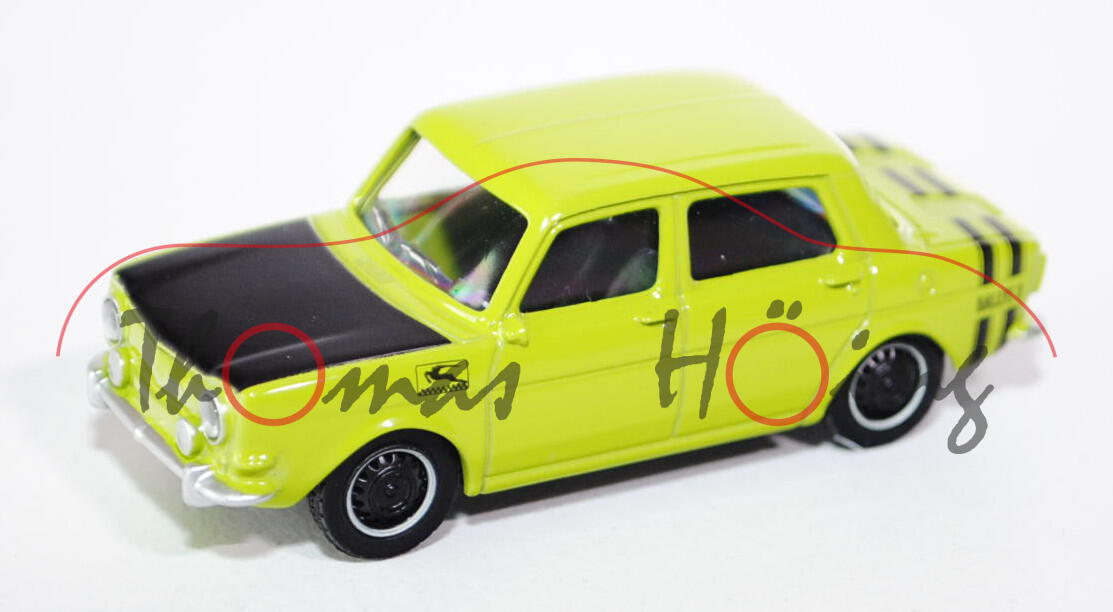 Simca 1000 Rallye 2, Modell 1972-1976, gelbgrün/schwarz, 1:54, Norev RETRO, mb