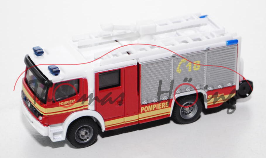 00100 Mercedes Feuerwehr Tanklöschfahrzeug, karminrot/reinweiß, POMPIERS / C18 / POMPIERS R rosenbau