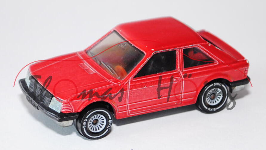 Ford Escort 1.6 GL Dreitürer, Modell 1980-1986, feuerrot, innen schwarz, Lenkrad rotorange, B4, mit 