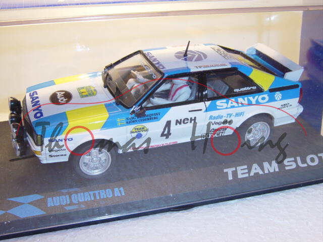 Audi Quattro, weiß, Schweden 1982, Blomqvist/Cederberg, Nr. 4, TEAM SLOT, 1:32, mb