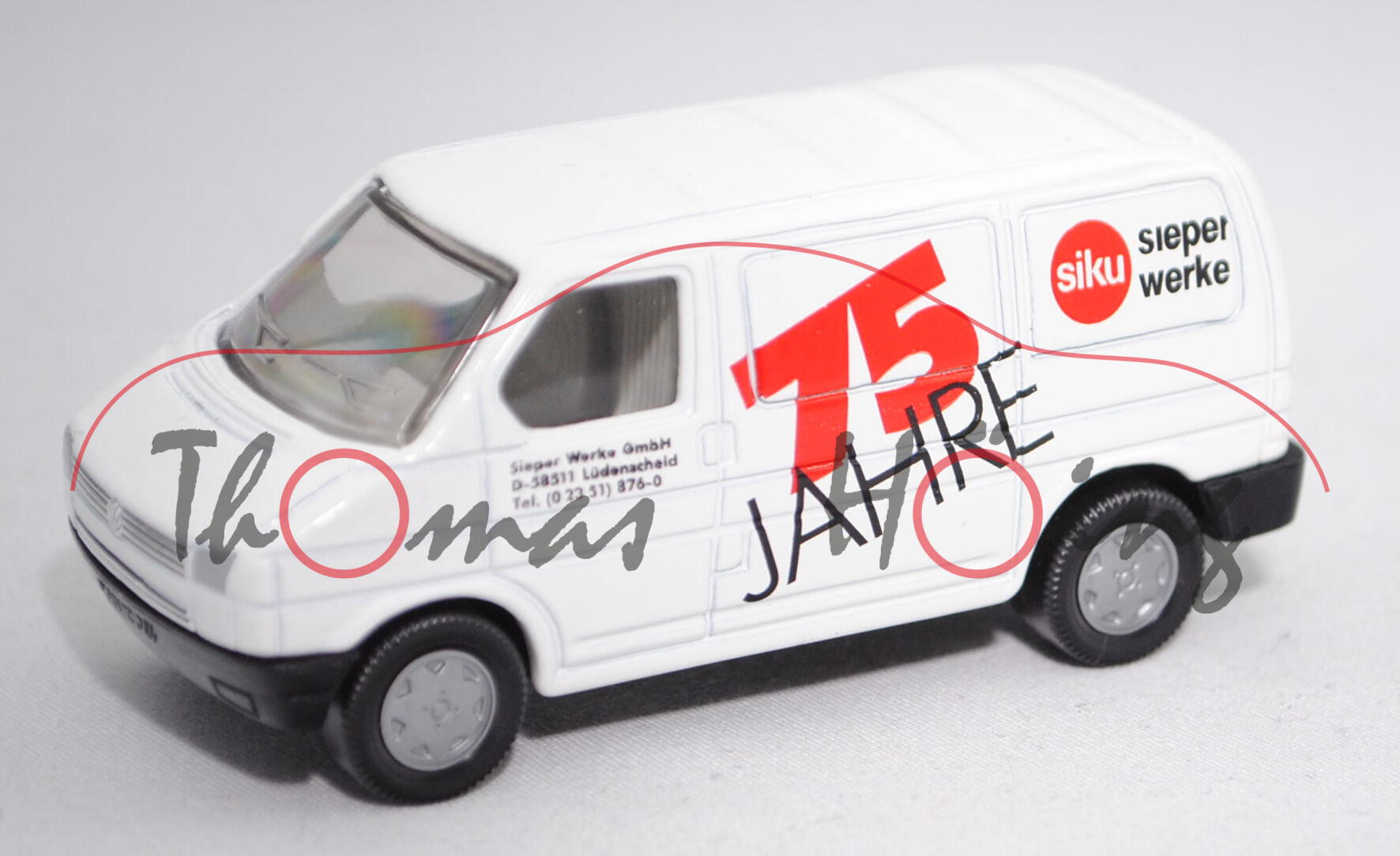 00422 VW T4 Transporter Kastenwagen (Typ 70, Mod. 90-95), weiß, Sieper Werke/75 JAHRE, VW oben, B6
