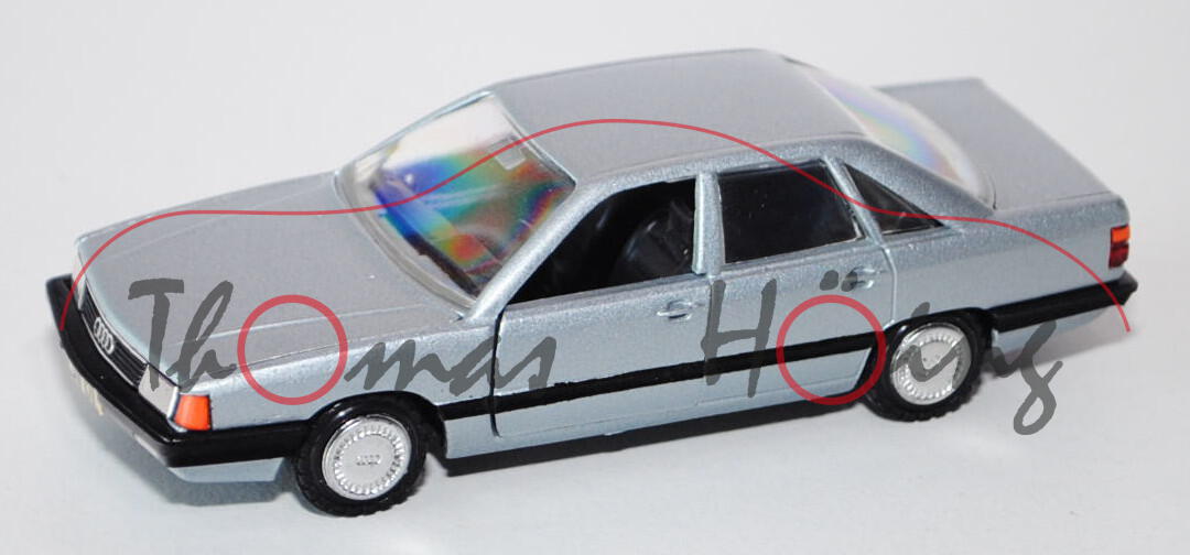 Audi 100 (C3, Typ 44), Modell 1982-1988, silberblaumetallic, Lichter bemalt, Conrad, 1:43, mb