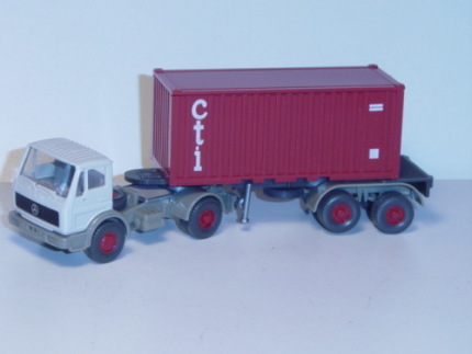 Mercedes Stahl-Container Sattelzug, achatgrau/steingrau/graphitgrau/rubinrot, cti, Wiking, 1:87, mb