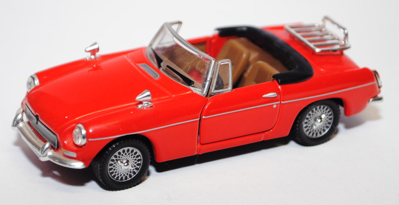 MGB Roadster, Modell 1962-1980, hell-verkehrsrot, Türen zu öffnen, Schuco Junior Line, 1:43