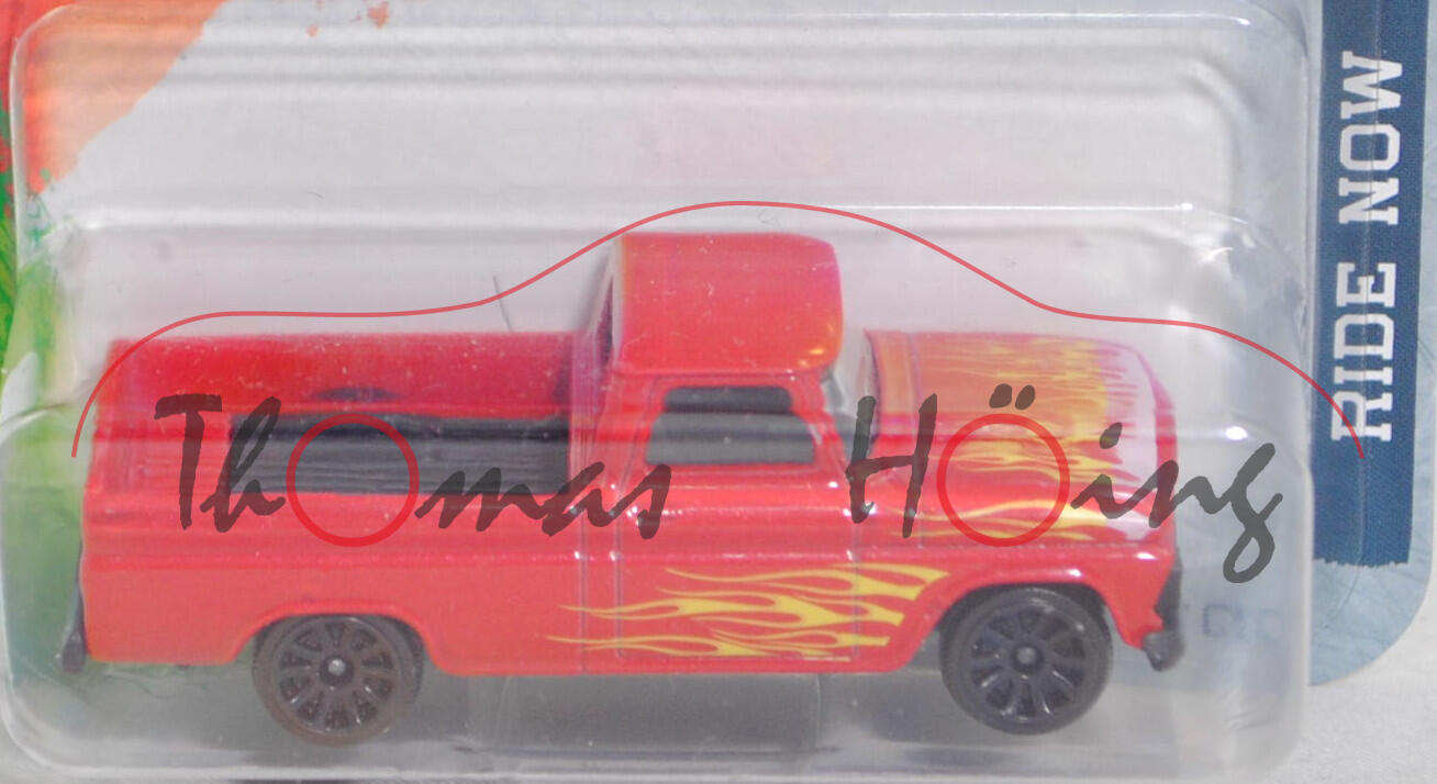 Chevrolet C10 Fleetside (Modell C1434, Modell 1964-1965) (Nr. 217F), signalrot, Flammensymbol, majorette, 1:67, Blister (STREET CARS RIDE NOW)