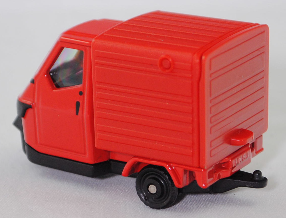 00001 Ape 50 2T E4 Kasten (Typ E4, Modellcode E33L000A40, Modell 2019-), verkehrsrot (red sprint), Chassis ohne kleine Niete vor der Hinterachse, SIKU SUPER, 1:43, P29e