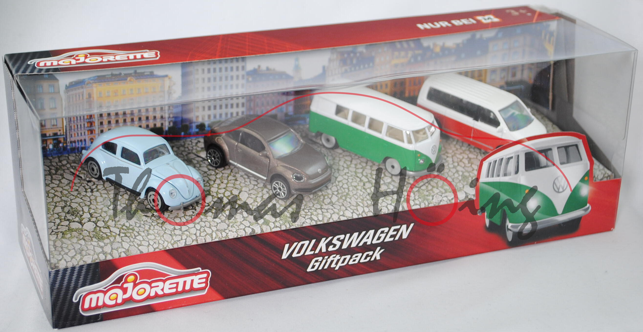 Volkswagen Giftpack: VW Käfer; VW The Beetle; VW Transporter Kleinbus; VW T6 Multivan, majorette, mb