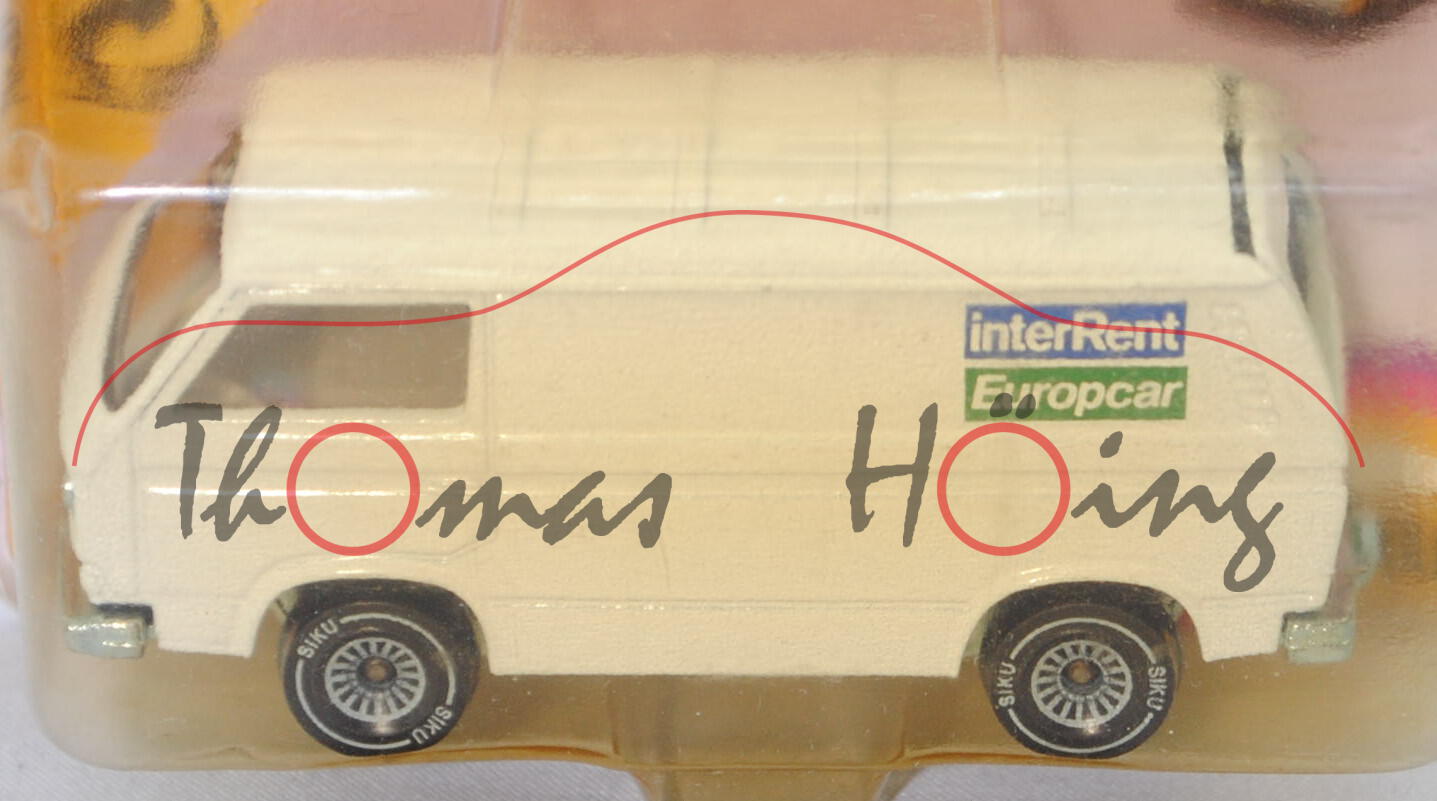 00015 VW T3 Kastenwagen (Mod. 79-82), reinweiß, interRent / Europcar, B4, SIKU, 1:60, P23 (vergilbt)